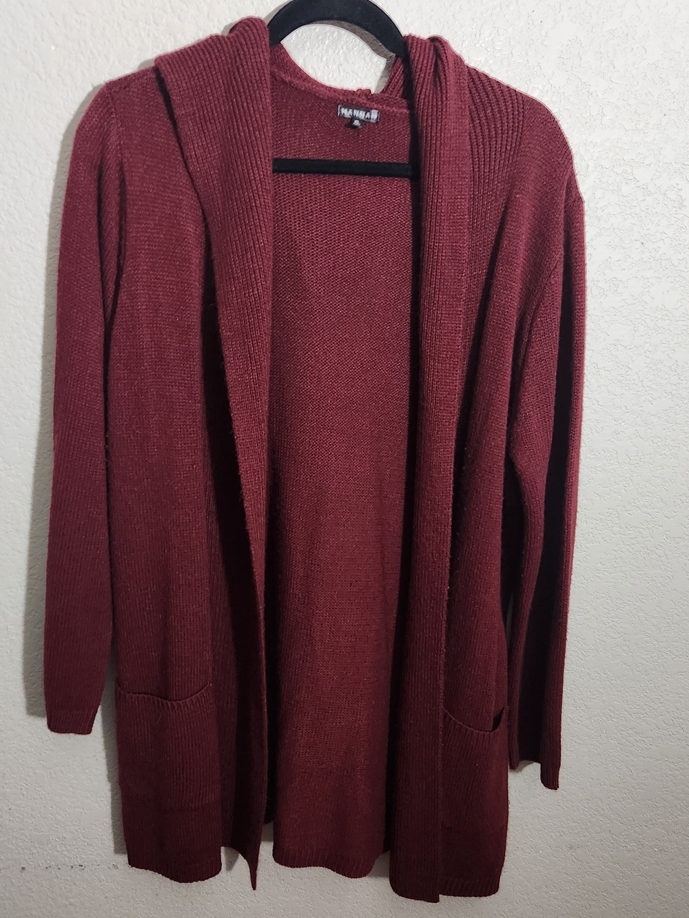 Hannah Open-Front Hooded Cardigan in Burgundy
